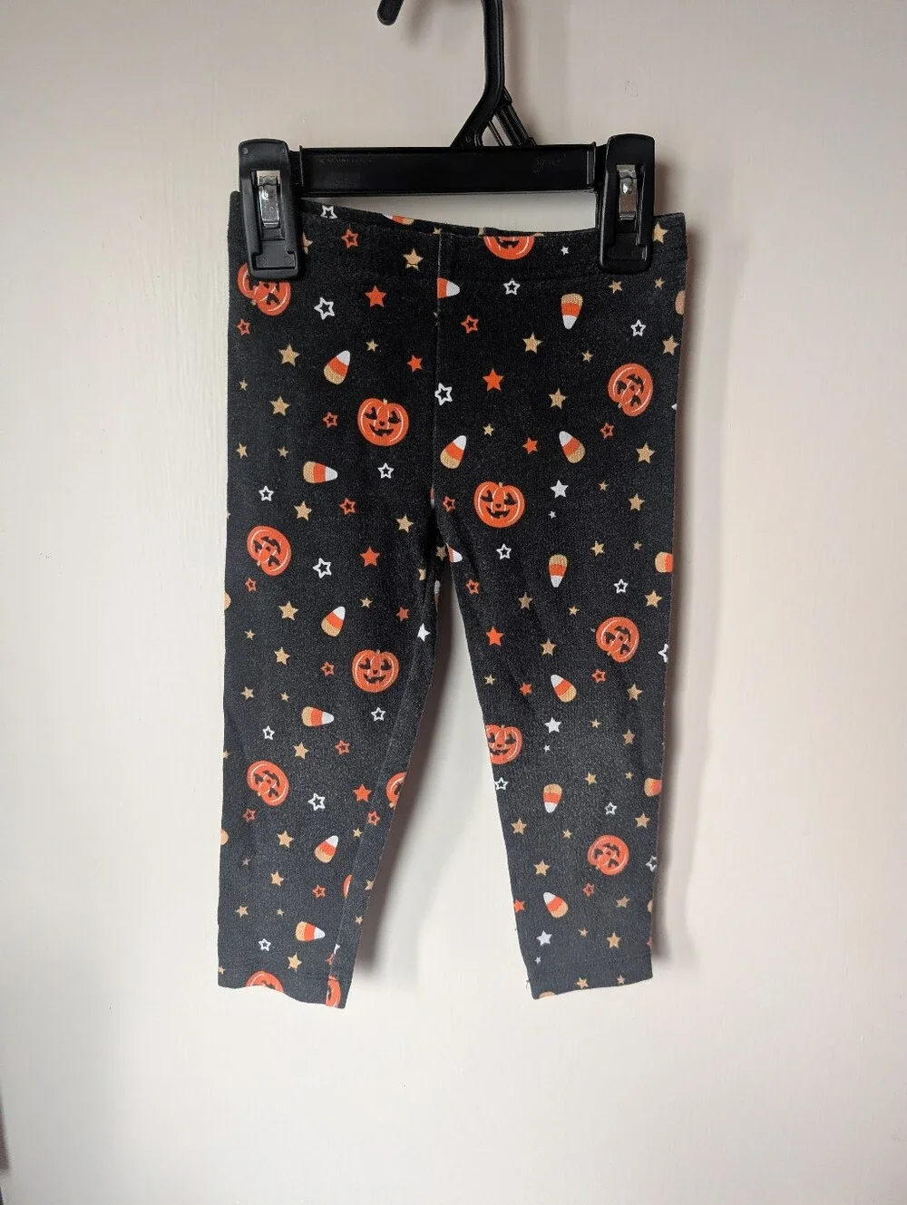 Kids 2t Unisex Halloween Pumpkin Print Leggings - Black & Orange